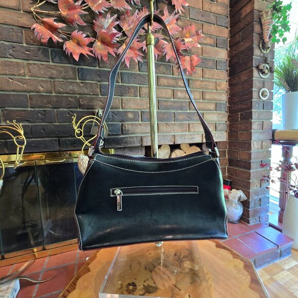KGB Studio - Classic Black Shoulder Bag / Purse with Maroon Trim & White Stitch - Picture 2 of 14